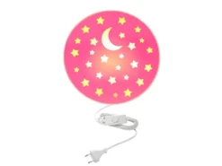 Kinderzimmer Wandlampe mit Mond & Sternen Rosa, Schalter & Stecker Ø25cm