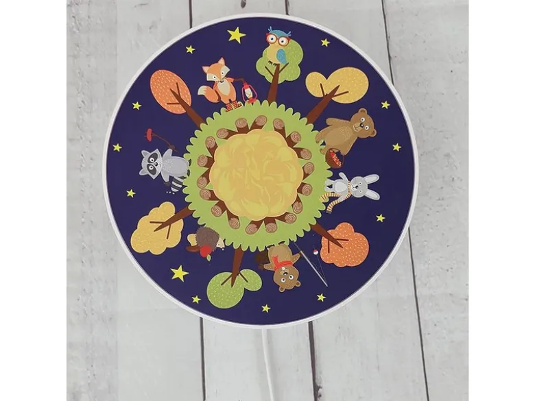Kinderzimmer Wandlampe mit Wald Motiven, Schalter und Stecker, Ø 25cm