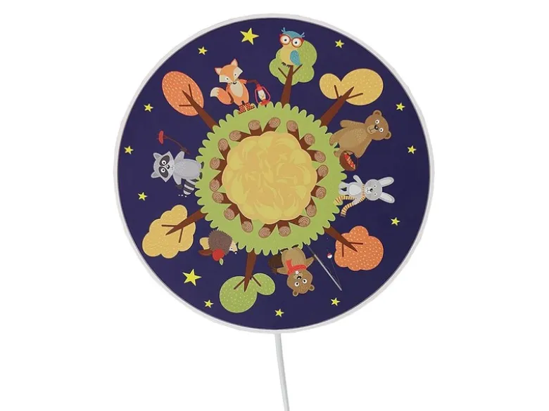 Kinderzimmer Wandlampe mit Wald Motiven, Schalter und Stecker, Ø 25cm