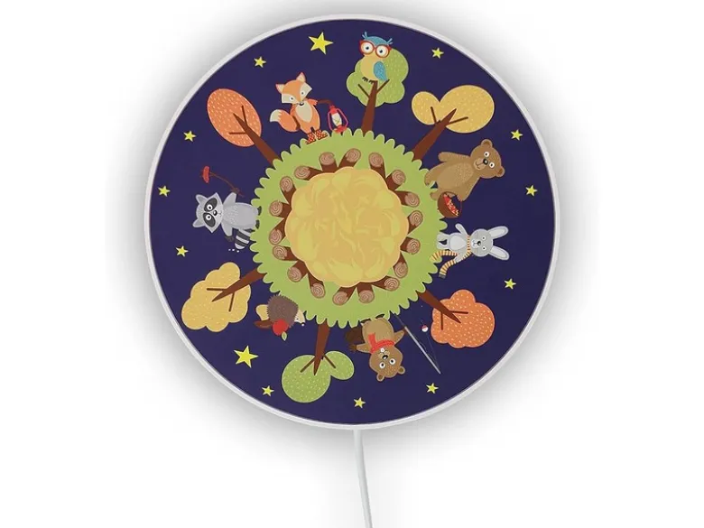 Kinderzimmer Wandlampe mit Wald Motiven, Schalter und Stecker, Ø 25cm