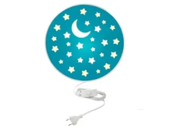 Kinderzimmer Wandlampe Mond & Sterne Blau, Schalter & Stecker Ø 25cm