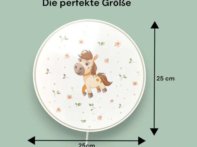 Kinderzimmer Wandlampe PONY PAULA mit Kabel, Stecker & Schalter, Ø 25cm