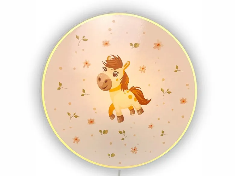 Kinderzimmer Wandlampe PONY PAULA mit Kabel, Stecker & Schalter, Ø 25cm