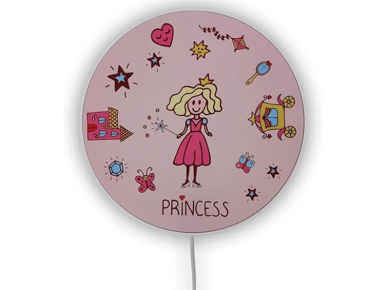 Kinderzimmer Wandlampe Prinzessin Ø 25cm mit Schalter, Kabel, Stecker & E14 LED