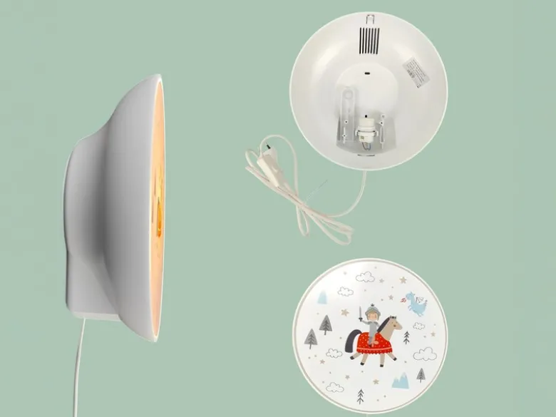 Kinderzimmer Wandlampe Ritter Ø 25cm mit Schalter, Kabel, Stecker & E14 LED
