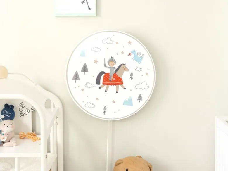 Kinderzimmer Wandlampe Ritter Ø 25cm mit Schalter, Kabel, Stecker & E14 LED