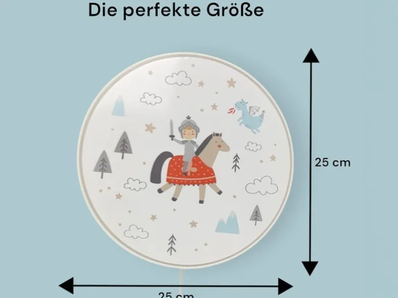 Kinderzimmer Wandlampe Ritter Ø 25cm mit Schalter, Kabel, Stecker & E14 LED