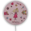 Kinderzimmer Wandlampe Rosa mit Motiv Prinzessin, Schalter & Stecker, Ø 25cm