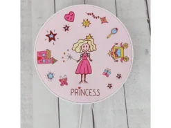 Kinderzimmer Wandlampe Rosa mit Motiv Prinzessin, Schalter & Stecker, Ø 25cm