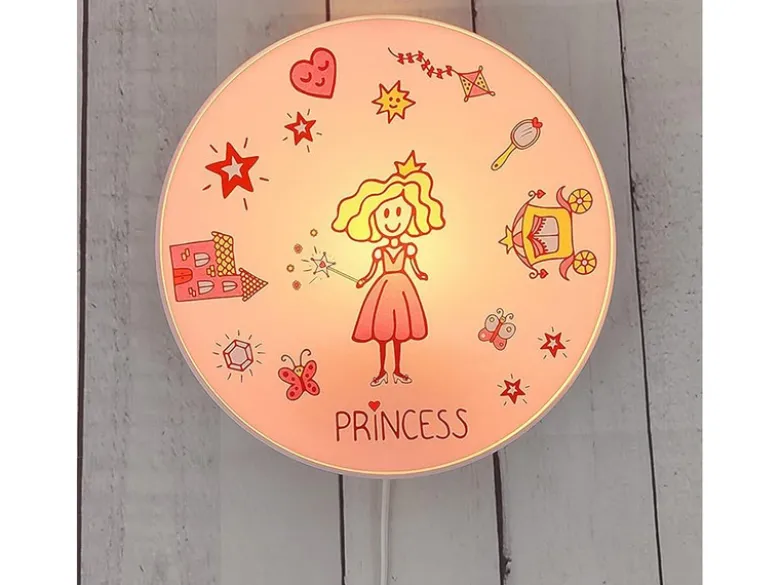 Kinderzimmer Wandlampe Rosa mit Motiv Prinzessin, Schalter & Stecker, Ø 25cm