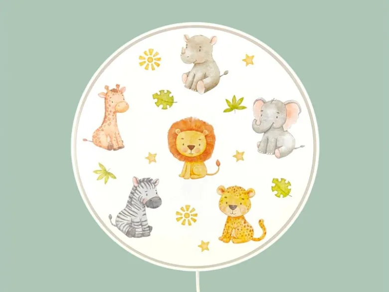 Kinderzimmer Wandlampe Safari Ø 25cm mit Schalter, Kabel, Stecker & E14 LED