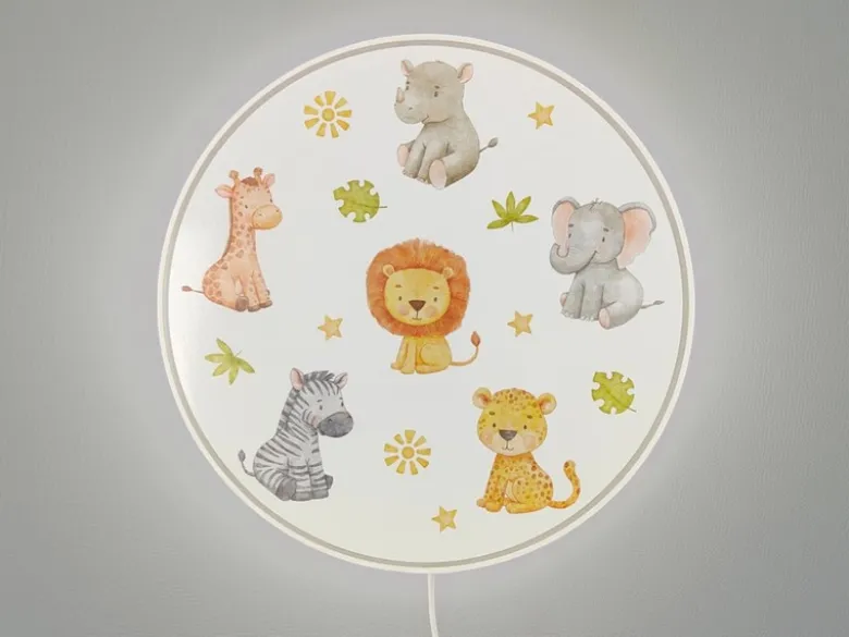 Kinderzimmer Wandlampe Safari Ø 25cm mit Schalter, Kabel, Stecker & E14 LED