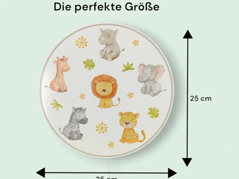 Kinderzimmer Wandlampe Safari Ø 25cm mit Schalter, Kabel, Stecker & E14 LED