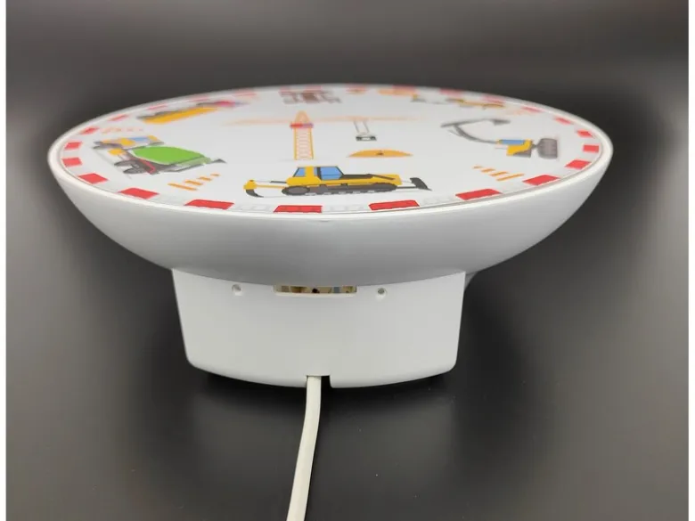 Kinderzimmer Wandlampe Weiß mit Baustellen Motiv, Schalter & Stecker, Ø 25cm