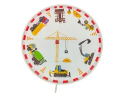 Kinderzimmer Wandlampe Weiß mit Baustellen Motiv, Schalter & Stecker, Ø 25cm