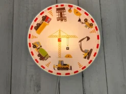 Kinderzimmer Wandlampe Weiß mit Baustellen Motiv, Schalter & Stecker, Ø 25cm