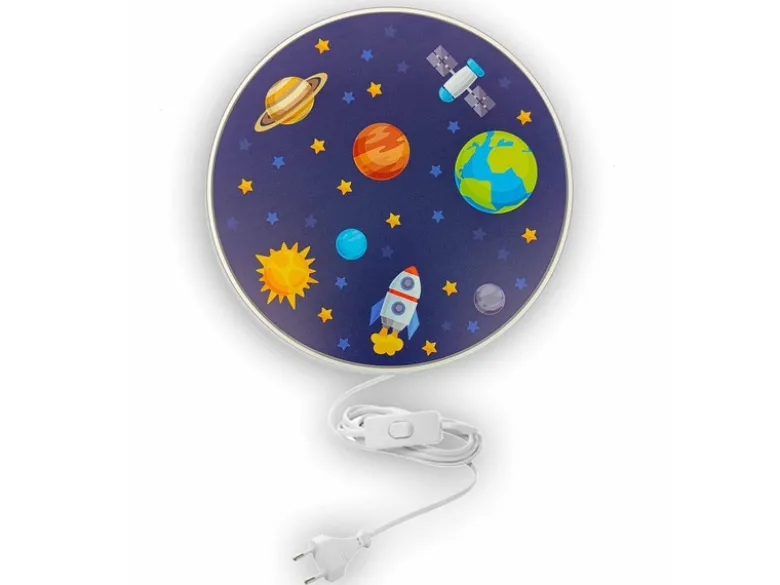 Kinderzimmer Wandlampe Weltall Ø 25cm mit Schalter, Kabel, Stecker & E14 LED
