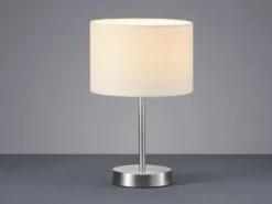 Klassische LED Tischleuchte Silber mit Stoffschirm weiß, Höhe 32cm