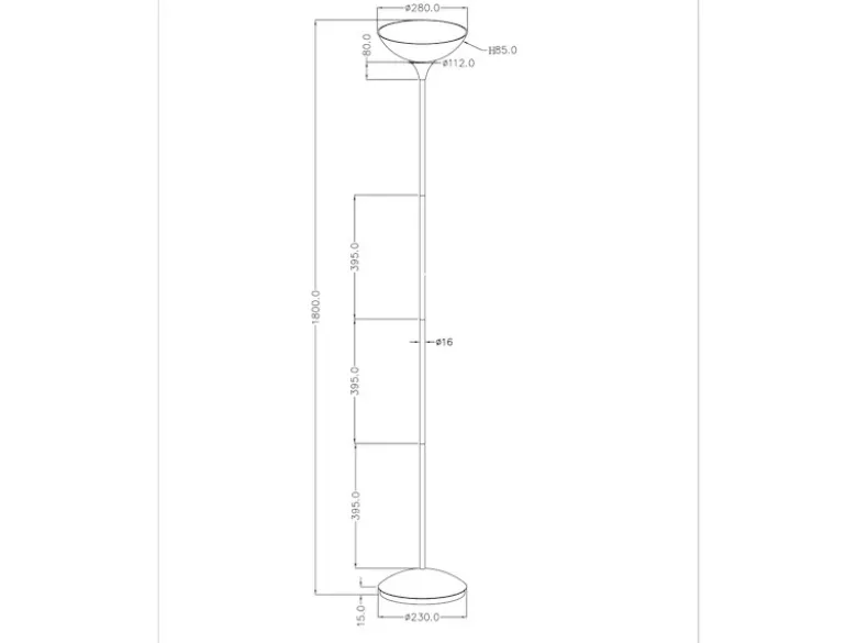 Klassischer Deckenfluter DEZWO Silbergrau, Höhe 180cm