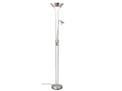 Klassischer LED Deckenfluter mit Leselampe in Silber matt, Höhe 181,5cm
