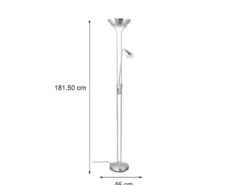 Klassischer LED Deckenfluter mit Leselampe in Silber matt, Höhe 181,5cm