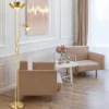 Klassischer LED Deckenfluter mit Leselampe in Messing matt, Höhe 181,5cm