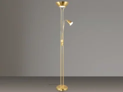 Klassischer LED Deckenfluter mit Leselampe in Messing matt, Höhe 181,5cm
