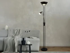 Klassischer LED Deckenfluter mit Leselampe in Schwarz matt, Höhe 181,5cm