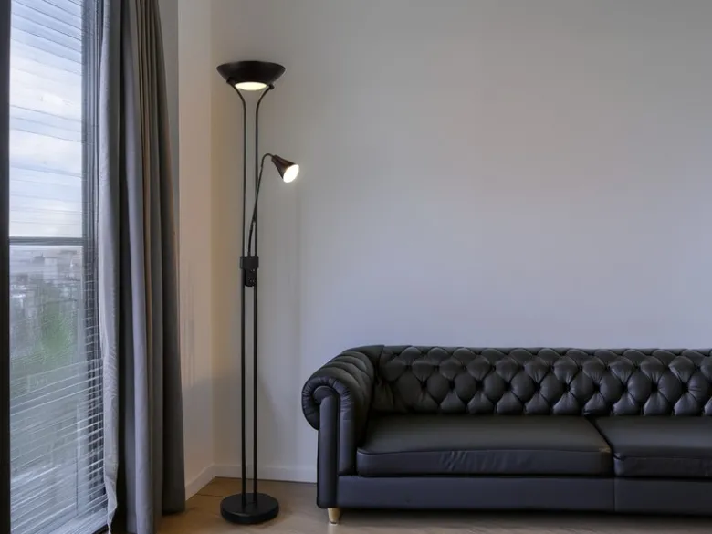 Klassischer LED Deckenfluter mit Leselampe in Schwarz matt, Höhe 181,5cm