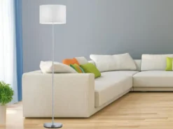 Klassische Stehlampe HOTEL mit E27 Stoffschirm Weiß, Höhe 160cm