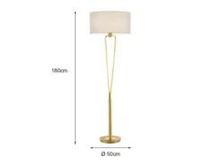 Klassische Stehlampe Messing & Stoff Lampenschirm Weiß mit E27 LED, Höhe 160cm