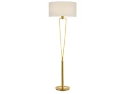 Klassische Stehlampe Messing & Stoff Lampenschirm Weiß mit E27 LED, Höhe 160cm