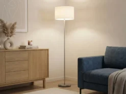 Klassische Stehlampe mit Stoffschirm Weiß & E27 LED, Höhe 160cm
