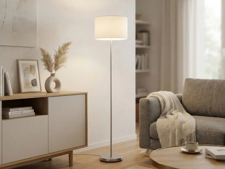 Klassische Stehlampe mit Stoffschirm Weiß & E27 LED, Höhe 160cm