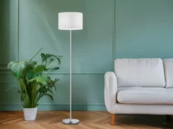Klassische Stehlampe mit Stoffschirm Weiß & E27 LED, Höhe 160cm