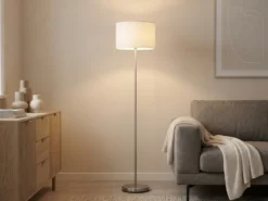 Klassische Stehlampe mit Stoffschirm Weiß & E27 LED, Höhe 160cm