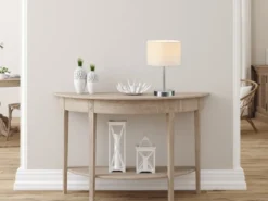 Klassische Tischleuchte HOTEL Silber mit Stoffschirm Weiß, Höhe 32cm