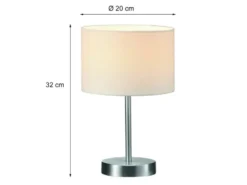 Klassische Tischleuchte HOTEL Silber mit Stoffschirm Weiß, Höhe 32cm