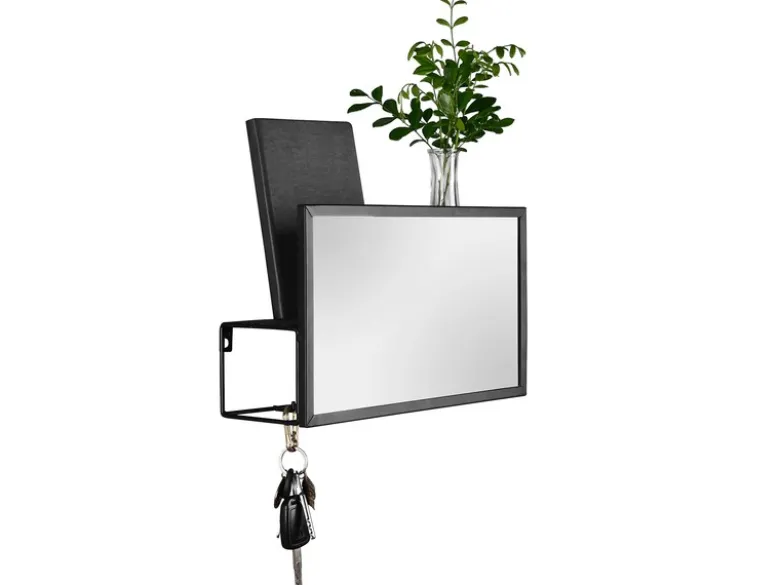 Kleine Wandgarderobe MIMI Metall Schwarz mit Spiegel und Ablage, Breite 34cm