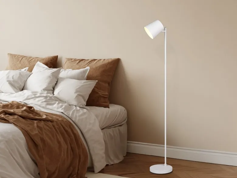 Kleine Akku Stehlampe BLAKE kabellos - dimmbar, Metall Weiß, Höhe 125cm