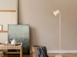 Kleine Akku Stehlampe BLAKE kabellos - dimmbar, Metall Beige, Höhe 125cm