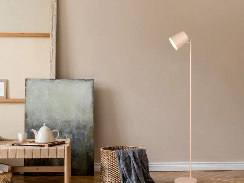 Kleine Akku Stehlampe BLAKE kabellos - dimmbar, Metall Beige, Höhe 125cm