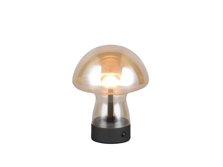 Kleine Akku Tischlampe DOOLEY aus Glas Bernsteinfarben, Höhe 18cm