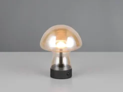 Kleine Akku Tischlampe DOOLEY aus Glas Bernsteinfarben, Höhe 18cm