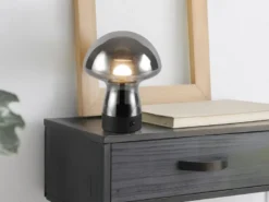 Kleine Akku Tischlampe DOOLEY aus Rauchglas, Höhe 18cm
