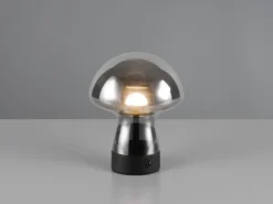 Kleine Akku Tischlampe DOOLEY aus Rauchglas, Höhe 18cm