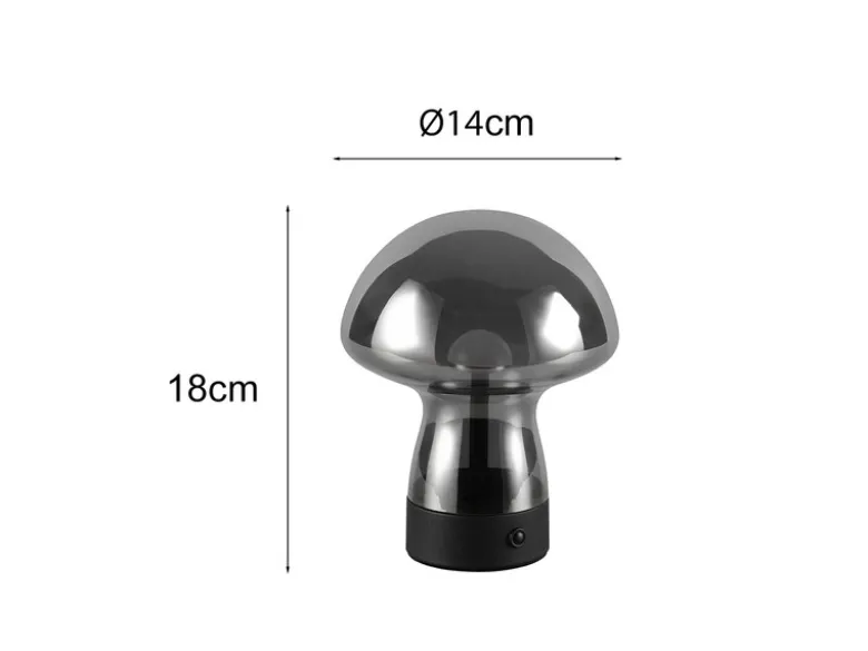 Kleine Akku Tischlampe DOOLEY aus Rauchglas, Höhe 18cm