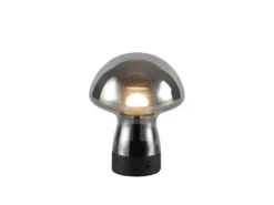 Kleine Akku Tischlampe DOOLEY aus Rauchglas, Höhe 18cm