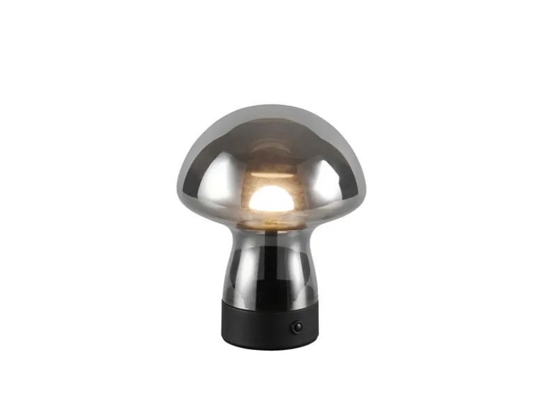 Kleine Akku Tischlampe DOOLEY aus Rauchglas, Höhe 18cm