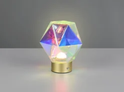 Kleine ausgefallene Akku Tischlampe STAVRO USB aufladbar, Glas bunt, Höhe 17,5cm
